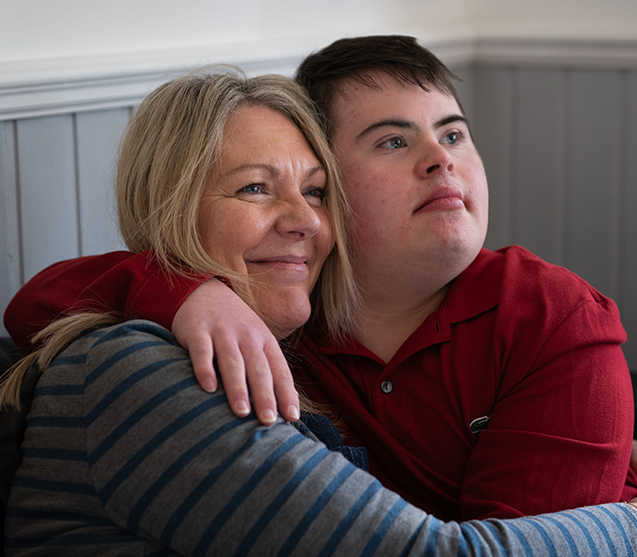 Woman and man hugging 