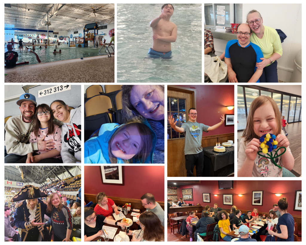 Children with Down syndrome and their families enjoying activities and laughing during family events 